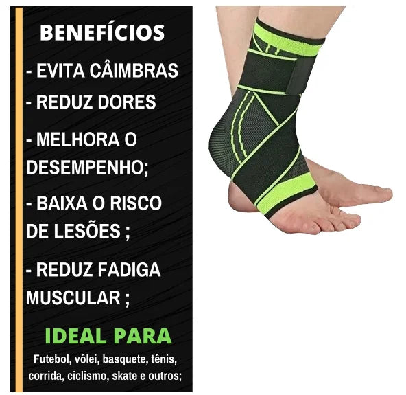 Tornozeleira Ortopédica Ajustável com Proteção para Esportes – Anti-Derrapante, com Faixa Verde