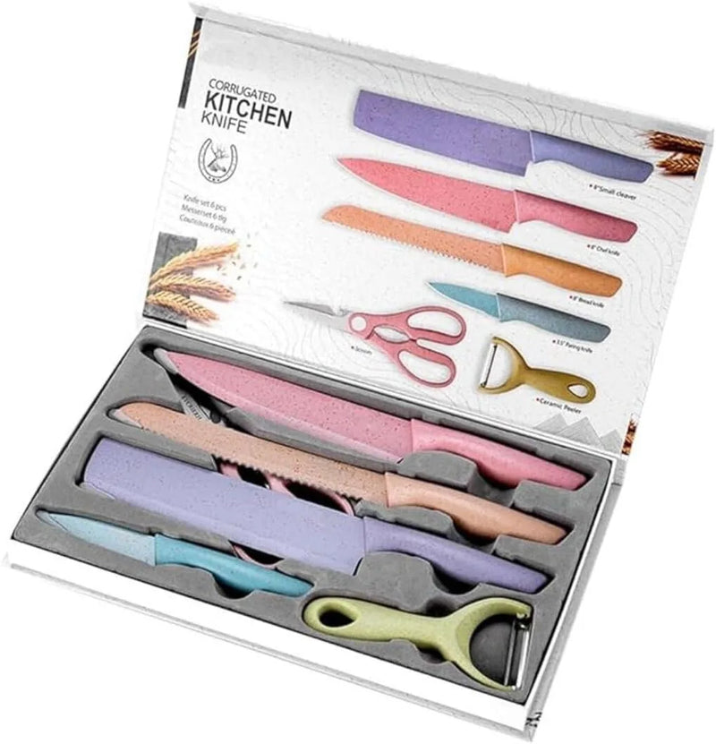 Kit de Facas Profissionais Coloridas em Aço Inoxidável com 6 Peças – Para Churrasco e Cozinha